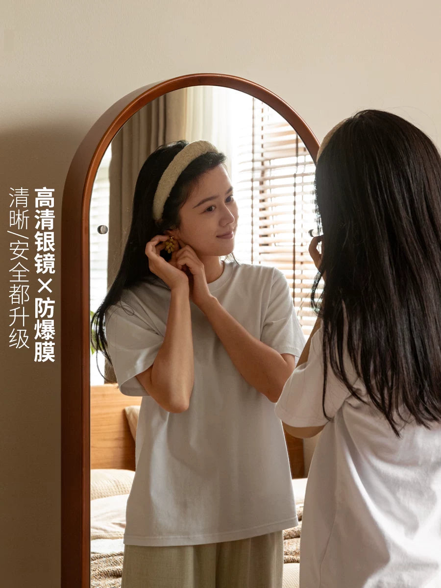 【预售18天】实木穿衣镜中古全身镜复古收纳杂志架卧室落地镜子